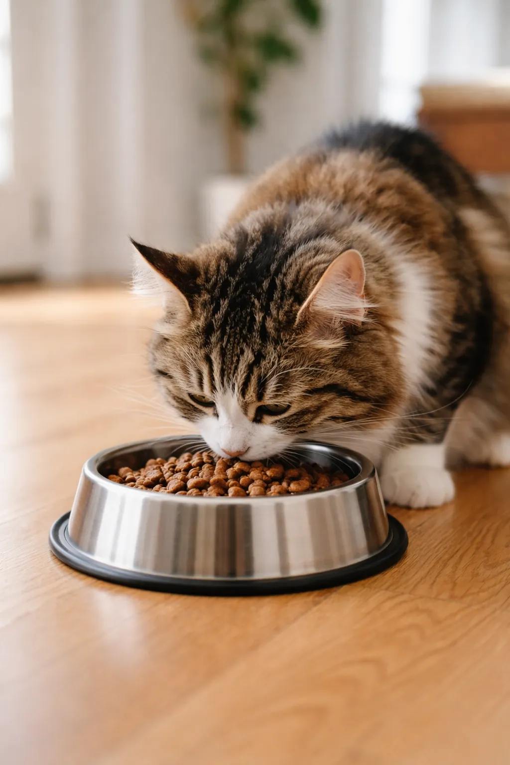 Cat eating from a bowl